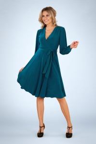 Vintage Chic for Topvintage - Topvintage exclusive ~ Trishia swing jurk in groenblauw
