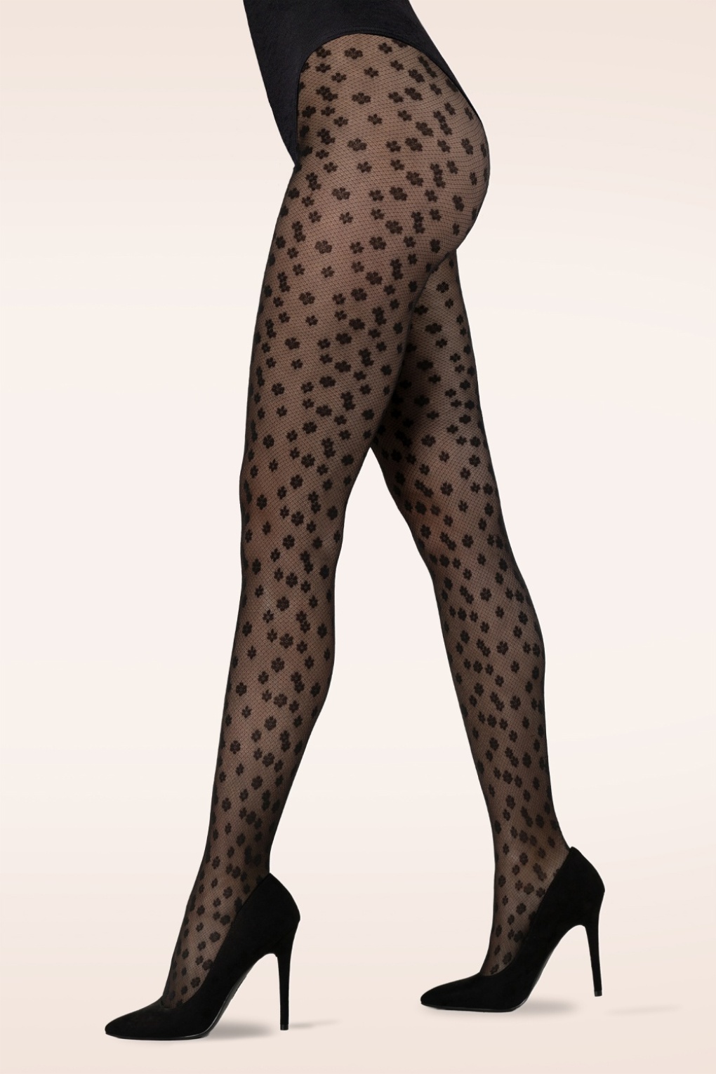 Collants Fantaisie Noirs Major Taille XL Avec Petits Motifs - Polyamide, Neufs Sans étiquette, Femme