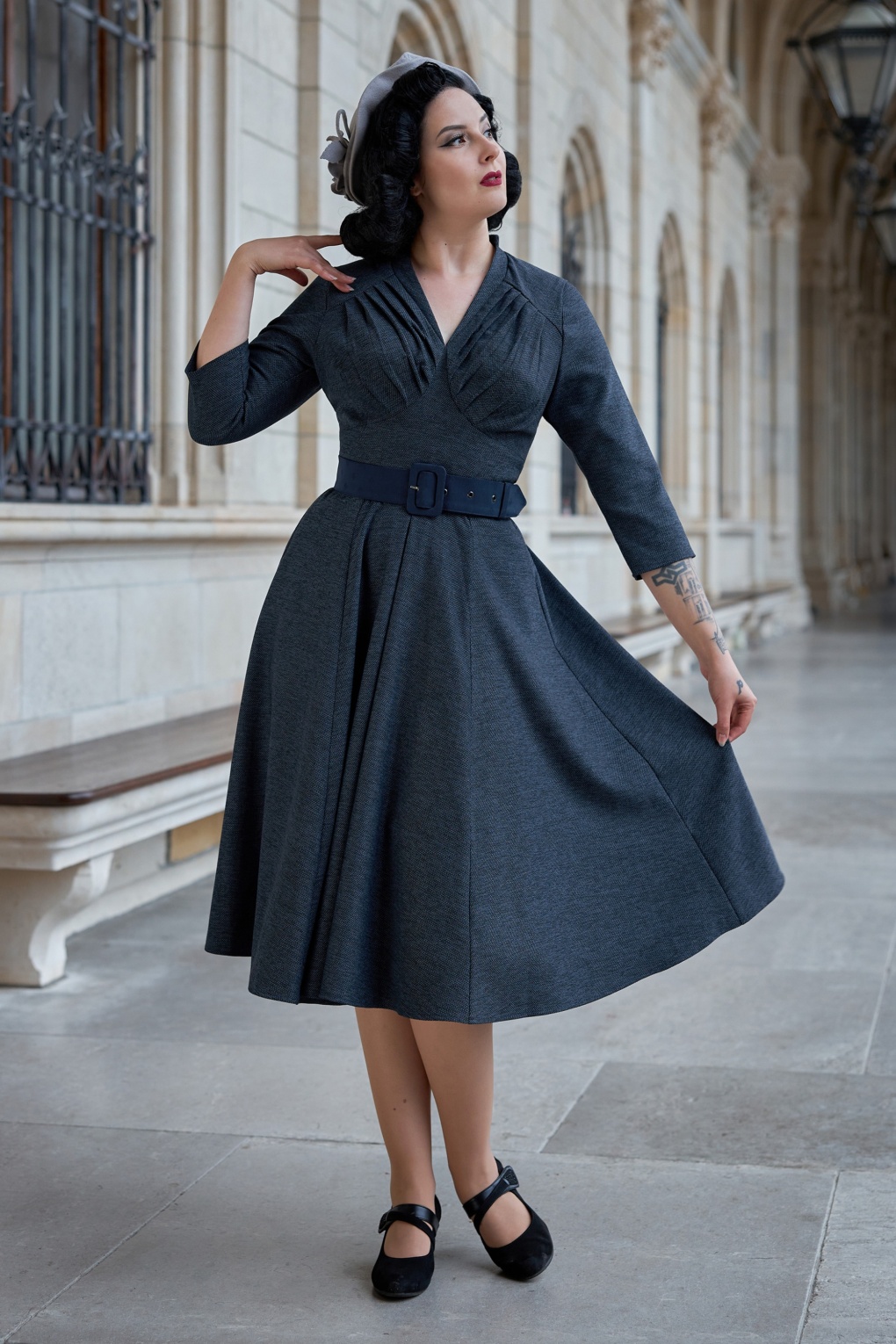 Miss Candyfloss Robe Chrystal Lee Swing en Bleu Marine