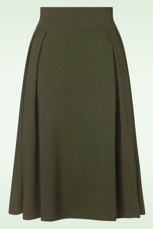 Dina Button Waist Skirt in Olive Green