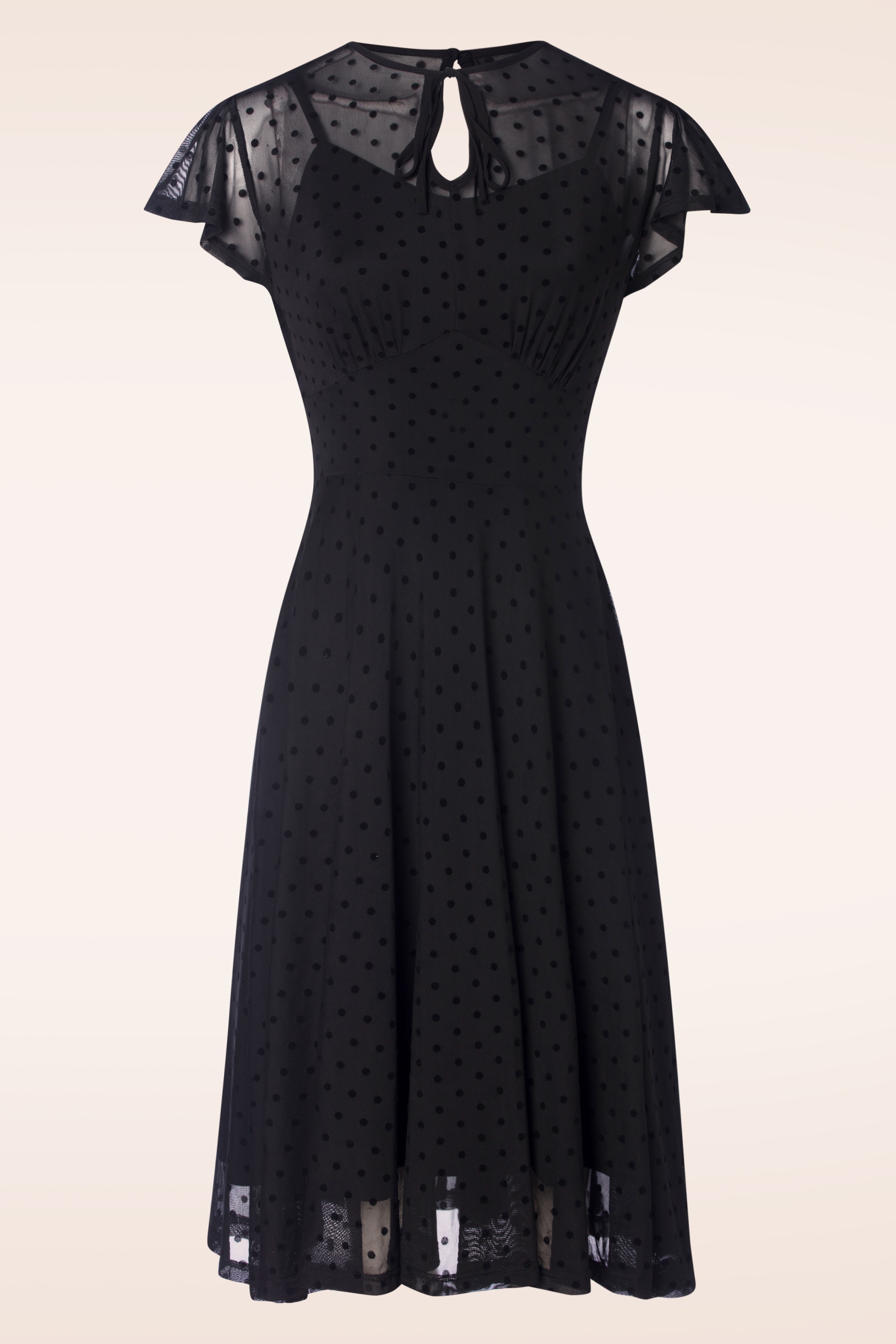 Vixen Polkadot Overlay Flare Dress in Black Shop at Topvintage