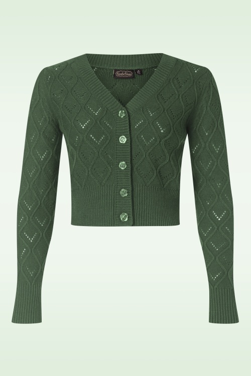 Vixen - Flower button cardigan in mosgroen