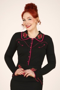 Vixen - Rose embroidery collar cardigan in zwart