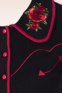 Vixen - Rose embroidery collar cardigan in zwart 3