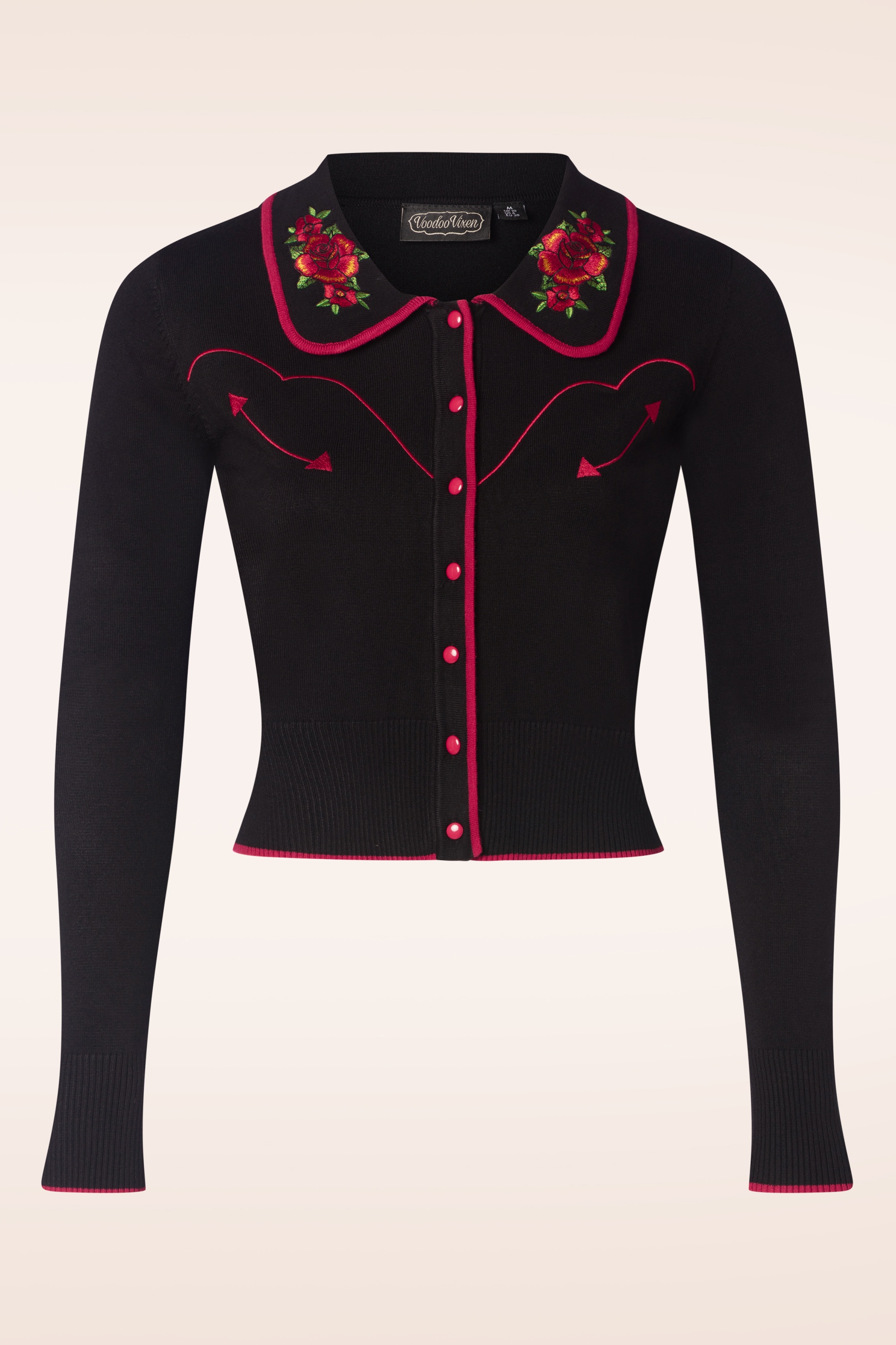 Vixen - Rose embroidery collar cardigan in zwart 2