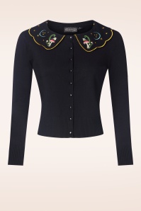 Vixen - Midnight mushroom embroidery cardigan in zwart