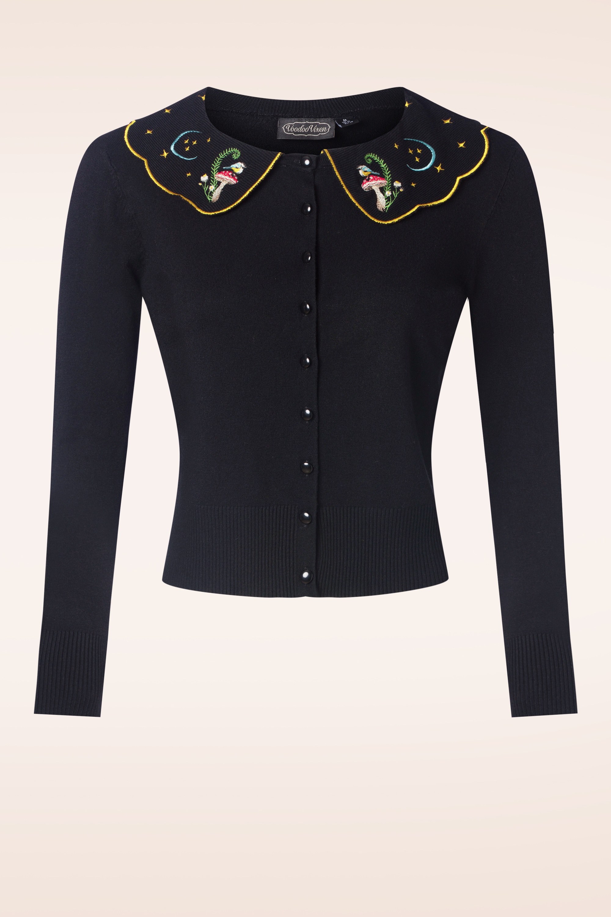 Vixen - Midnight mushroom embroidery cardigan in zwart