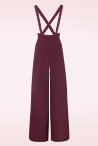 Vixen - Wide leg suspender pantalon in wijnrood 4