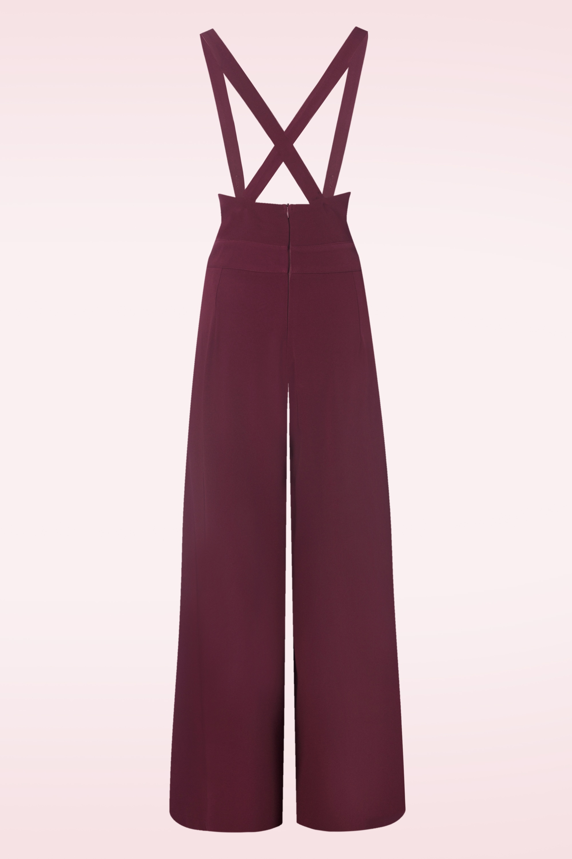 Vixen - Wide leg suspender pantalon in wijnrood 4