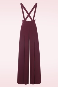 Vixen - Wide leg suspender pantalon in wijnrood