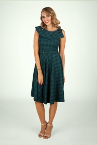 Vixen - Mira plaid swing jurk in smaragdgroen