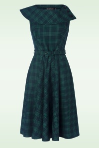 Vixen - Mira plaid swing jurk in smaragdgroen 2