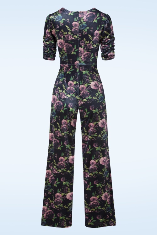 Vixen - Vienna Velvet Floral jumpsuit in blauw 4