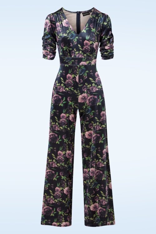 Vixen - Vienna Velvet Floral jumpsuit in blauw