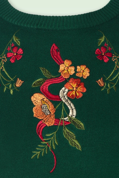 Vixen - Floral snake embroidery sweater in smaragdgroen 3