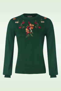 Vixen - Floral snake embroidery sweater in smaragdgroen 2