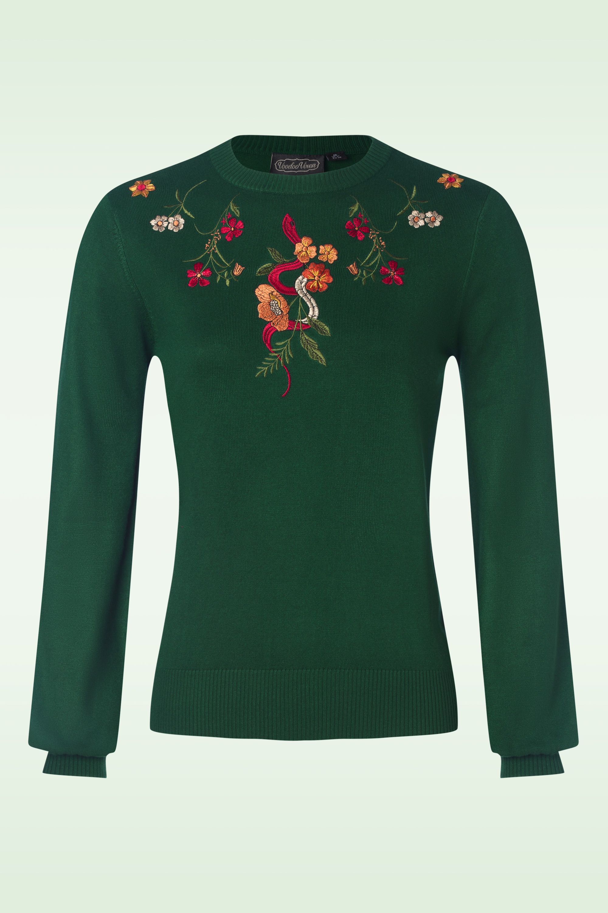 Vixen - Floral snake embroidery sweater in smaragdgroen 2