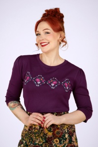 Vixen - Floral embroidery sweater in paars