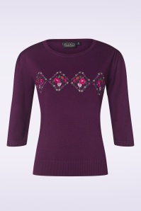 Vixen - Floral embroidery sweater in paars 2