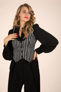 Vixen - Striped Button Up gilet in zwart en grijs