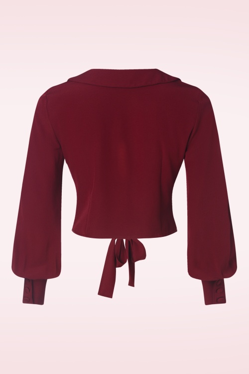 Vixen - Short bow blouse in wijnrood 4