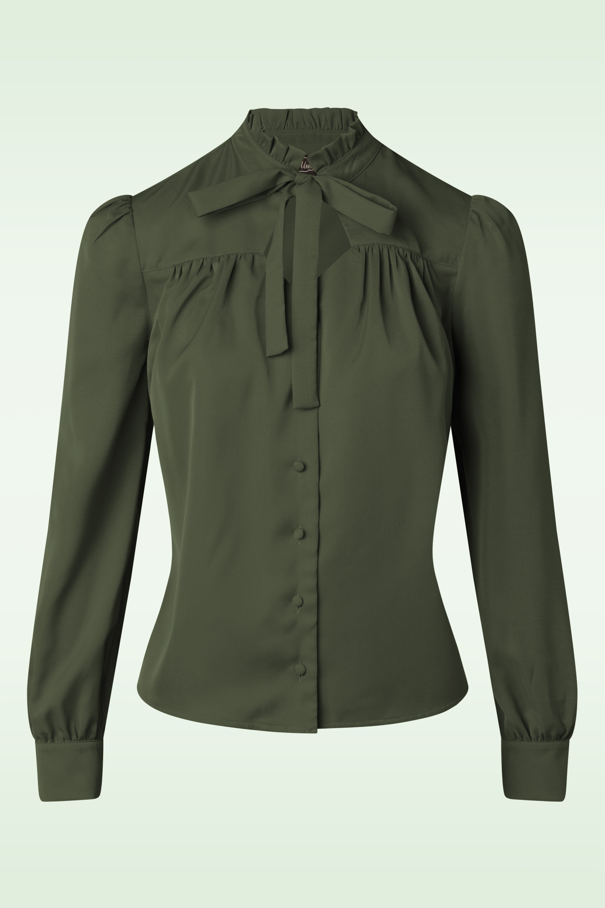 Vixen - Tia Tie Neck blouse in olijfgroen