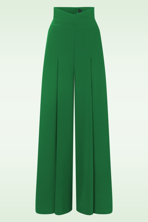 Vixen - Wide leg suspender pantalon in klaver groen 2