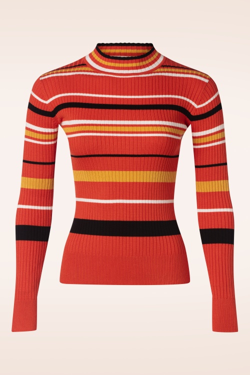 Vixen - High neck striped sweater in zwart en wit