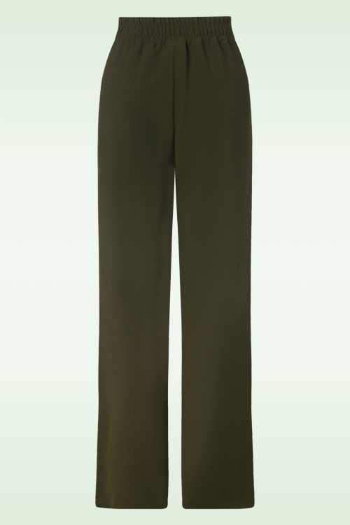 Vixen - Wide leg pantalon in olijfgroen 4