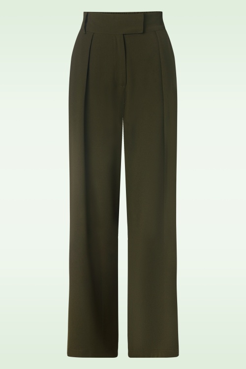 Vixen - Wide leg pantalon in olijfgroen 2