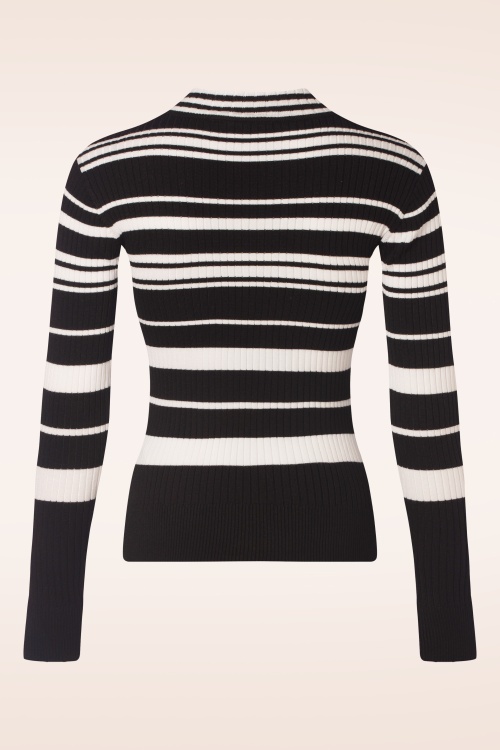 Vixen - High neck striped sweater in zwart en wit 4