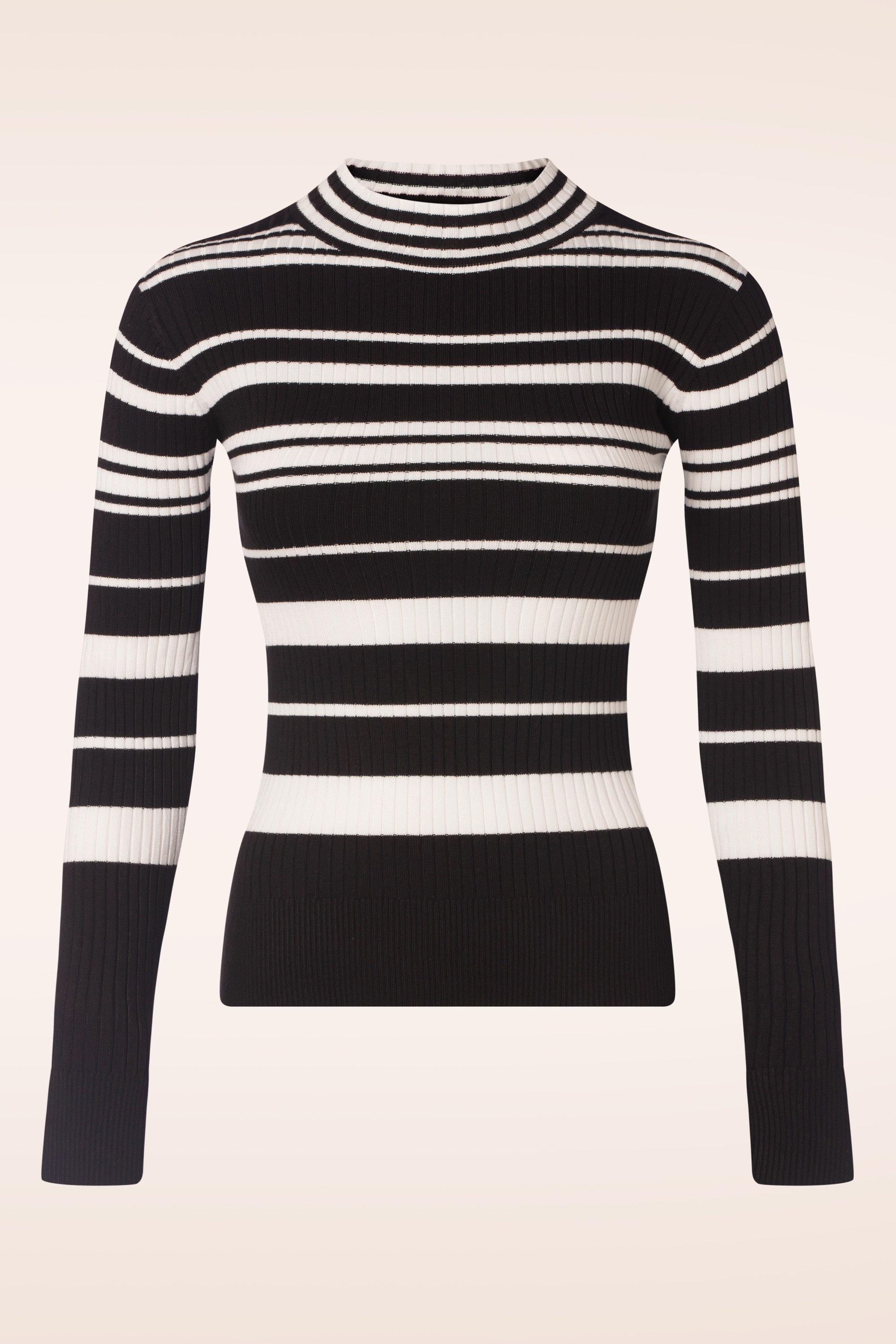 Vixen - High neck striped sweater in zwart en wit 2