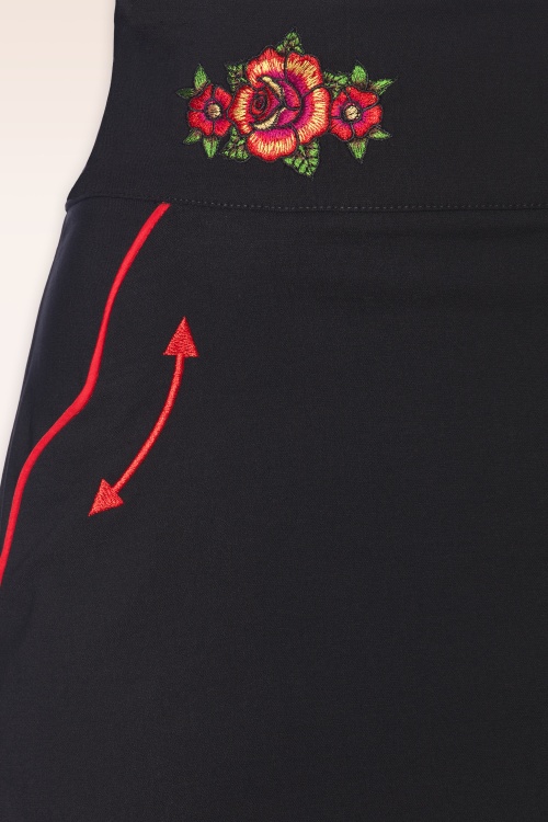 Vixen - Rose embroidery pencil rok in zwart 3