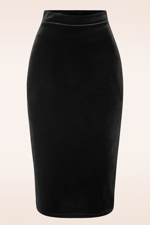 Vintage Chic for Topvintage - Glendie Velvet Pencil Rok in Zwart