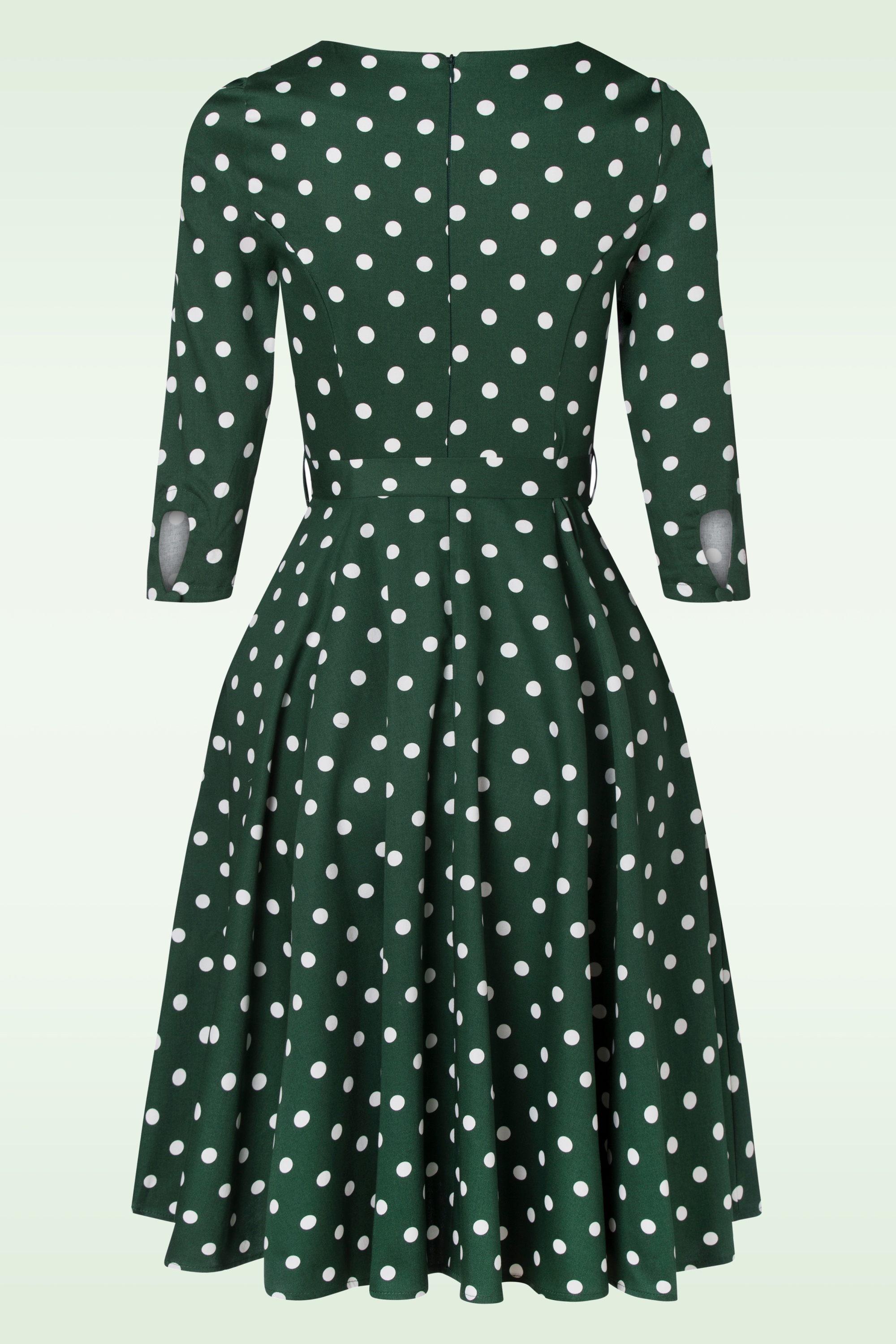 Hearts & Roses - Olivia Swing Polkadot jurk in groen en wit 5