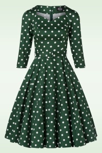 Hearts & Roses - Olivia Swing Polkadot jurk in groen en wit 6