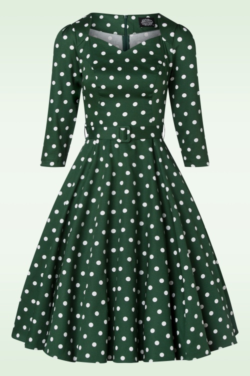 50s Olivia Swing Polkadot Dress in Green and White