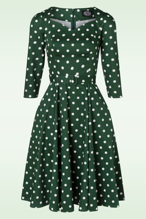 Hearts & Roses - Olivia Swing Polkadot jurk in groen en wit 2