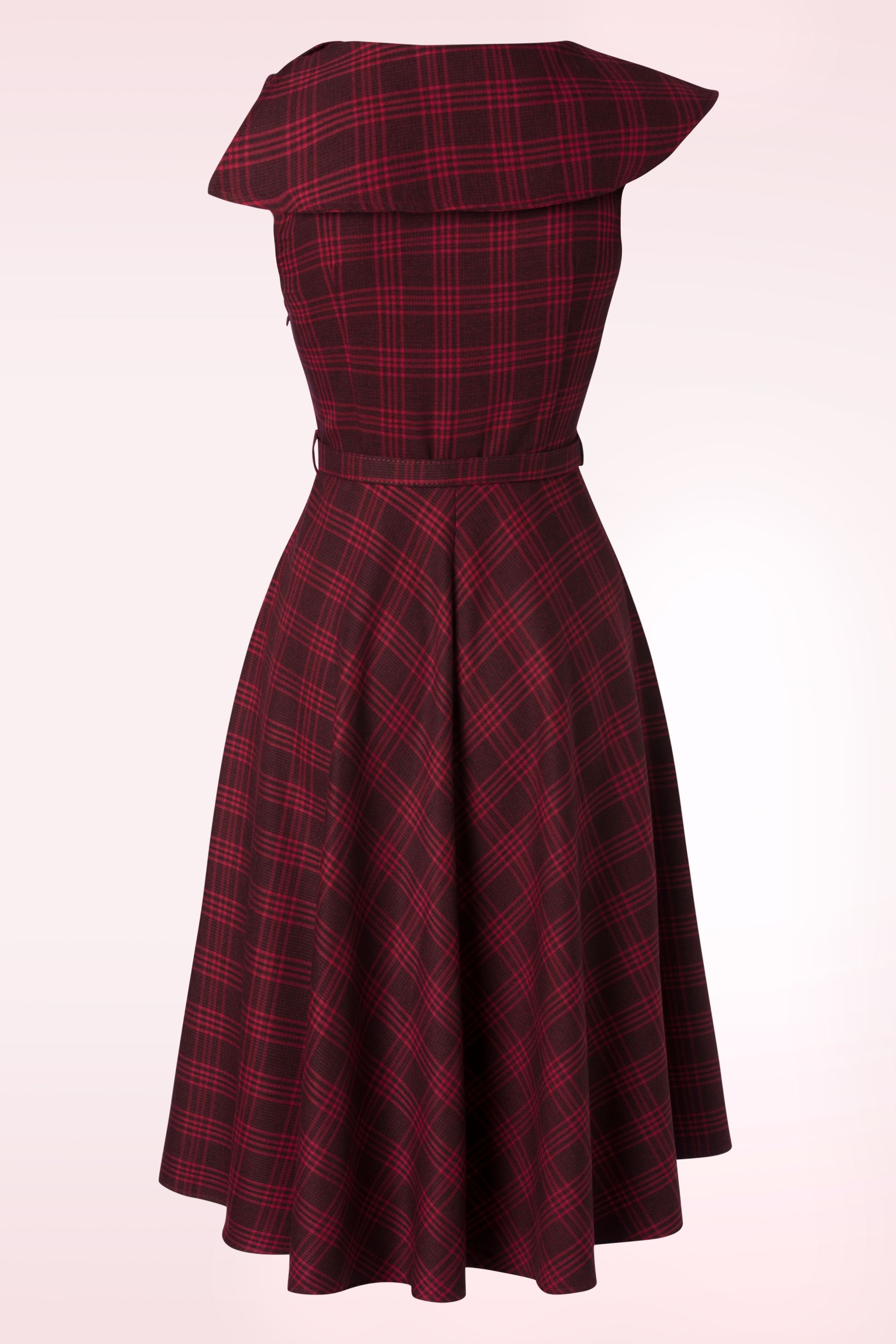 Vixen - Wide Collar Plaid swing jurk in rood 3