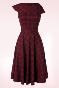 Vixen - Wide Collar Plaid swing jurk in rood