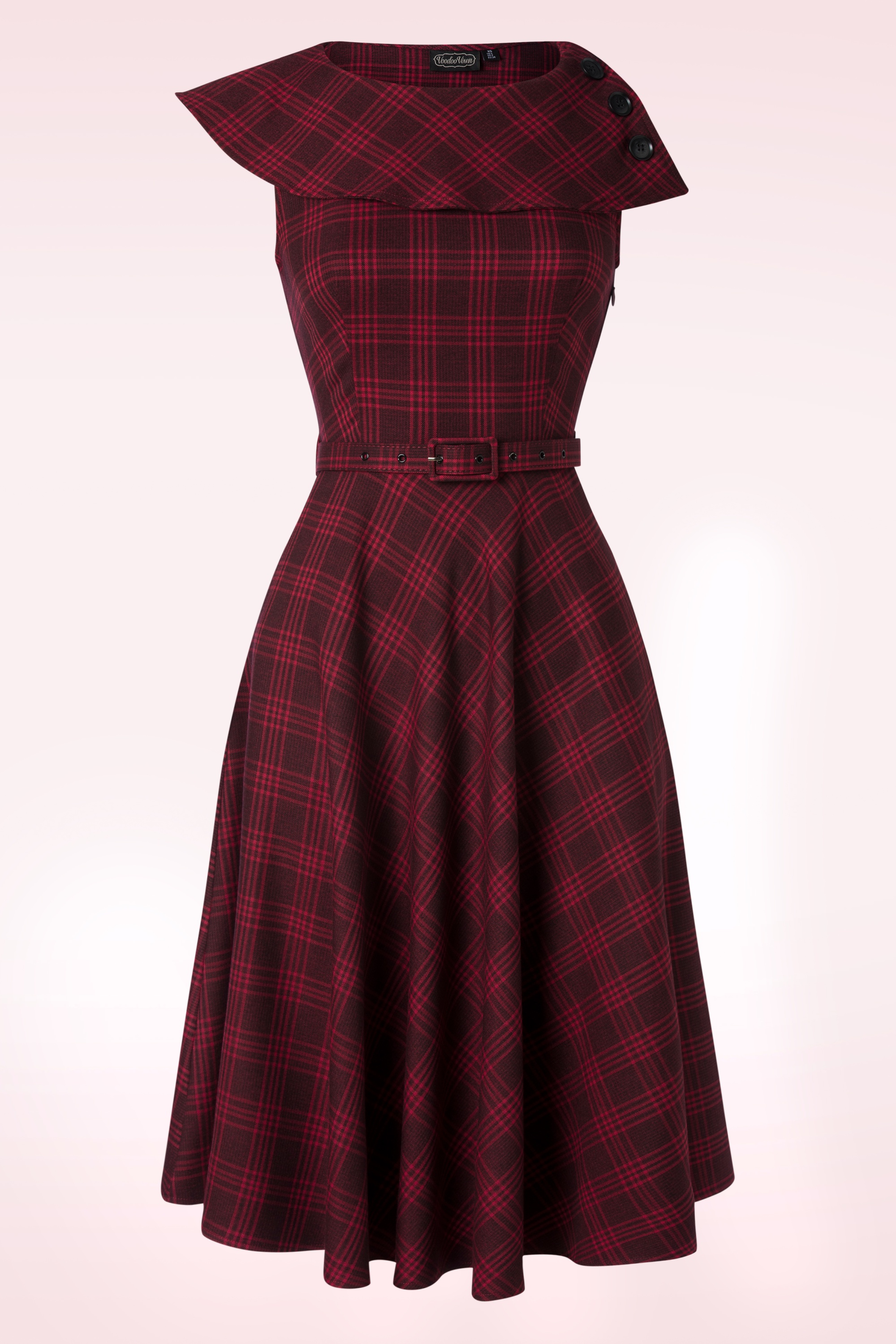 Vixen - Wide Collar Plaid swing jurk in rood