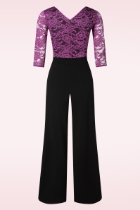 Vintage Chic for Topvintage - Maribelle kanten jumpsuit in magenta en zwart 3