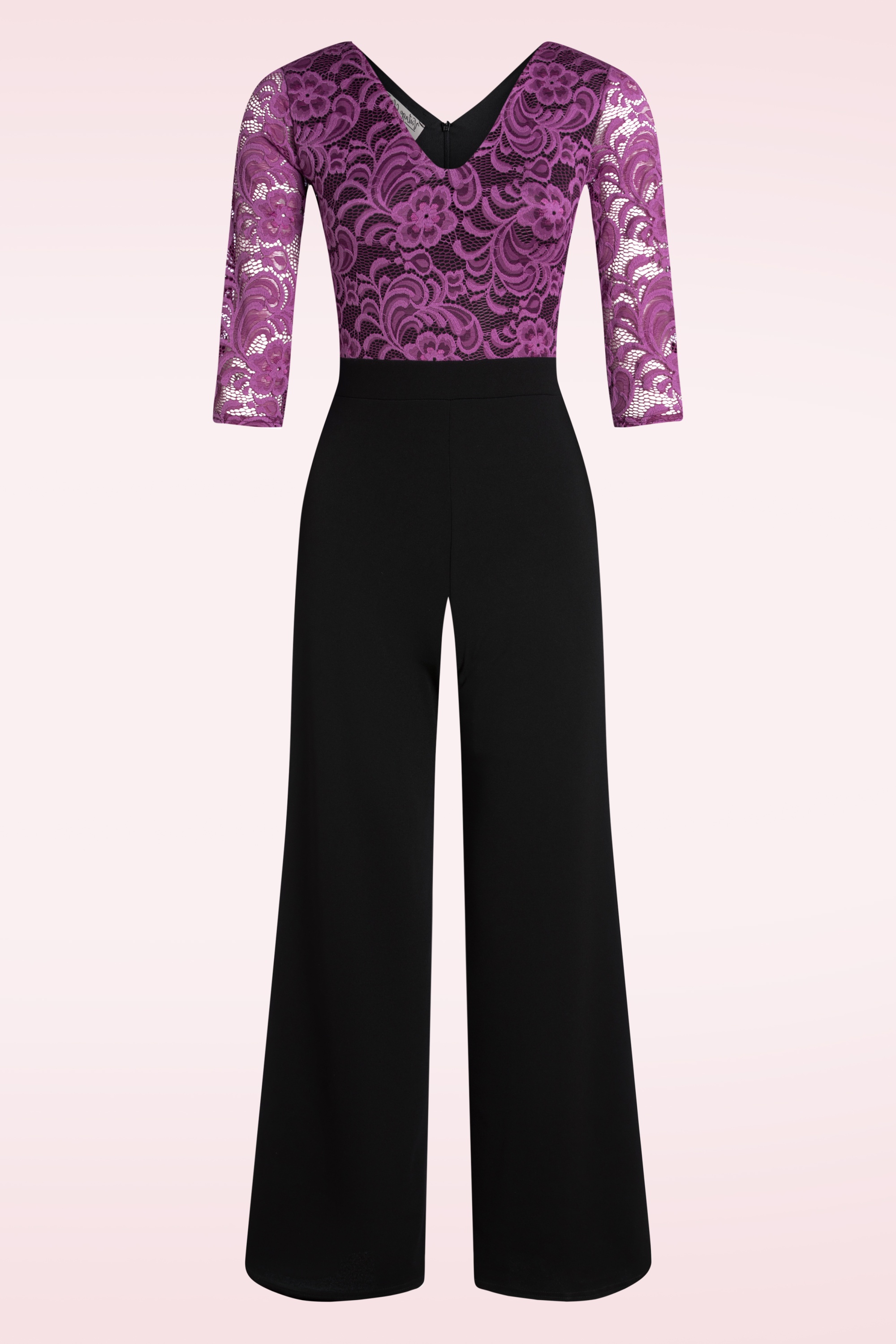 Vintage Chic for Topvintage - Maribelle kanten jumpsuit in magenta en zwart