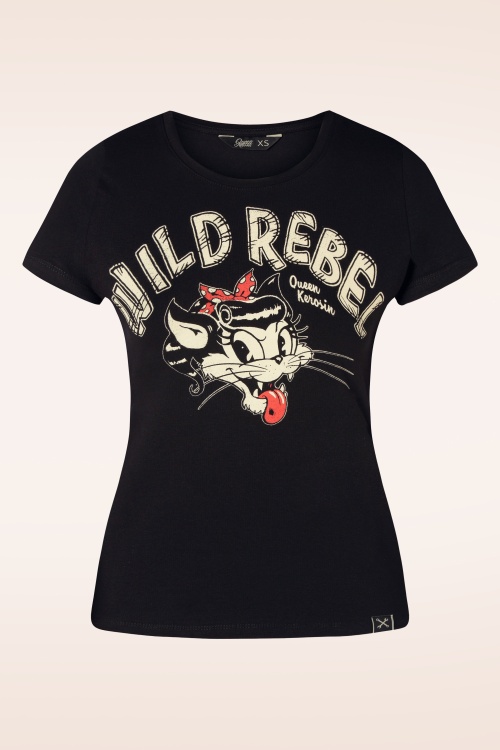 Queen Kerosin - Wild Rebel T-shirt in zwart