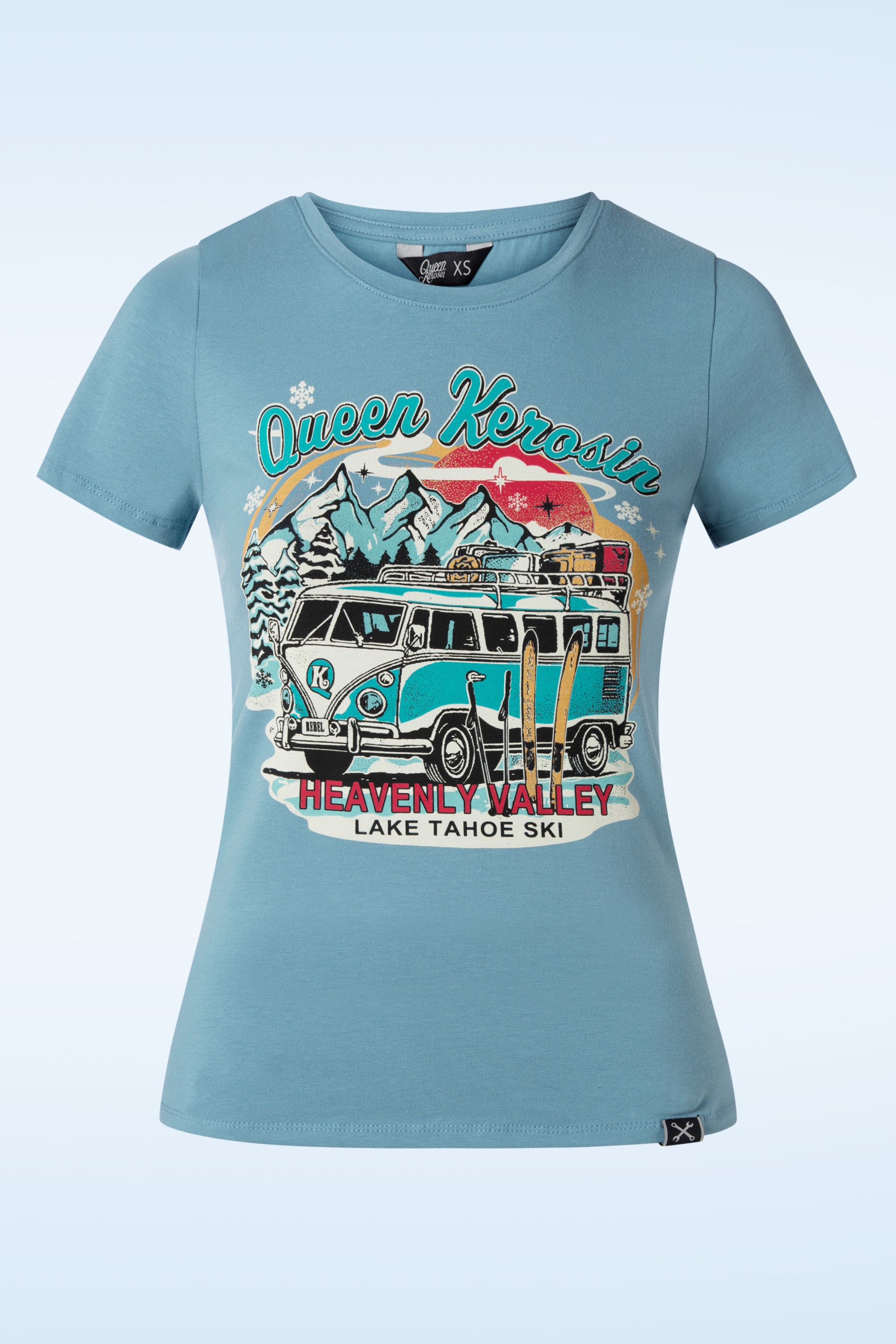 Queen Kerosin - Heavenly Valley t-shirt in rookblauw