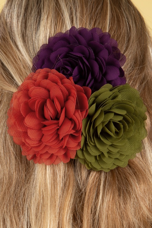 Urban Hippies - Hair Flowers set in olijf, pruimpaars en kleirood