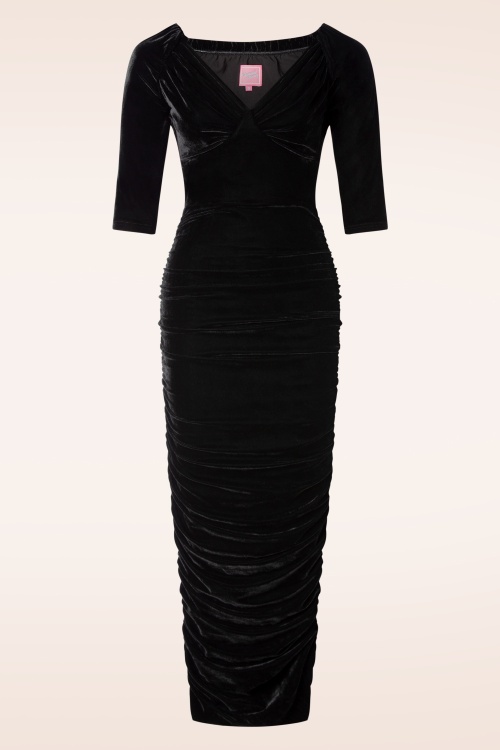 Glamour Bunny - Marilyn velvet maxi jurk in zwart 2