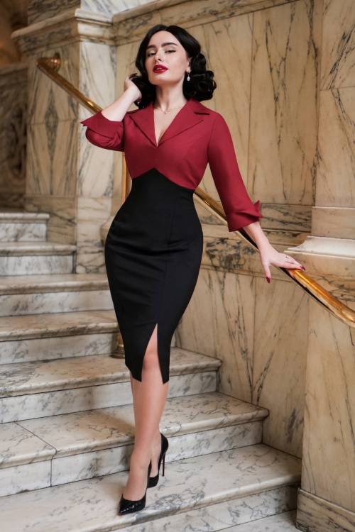 Glamour Bunny Business Babe Dianne Two Toned Pencil Dress in Red and Black Shop at Topvintage