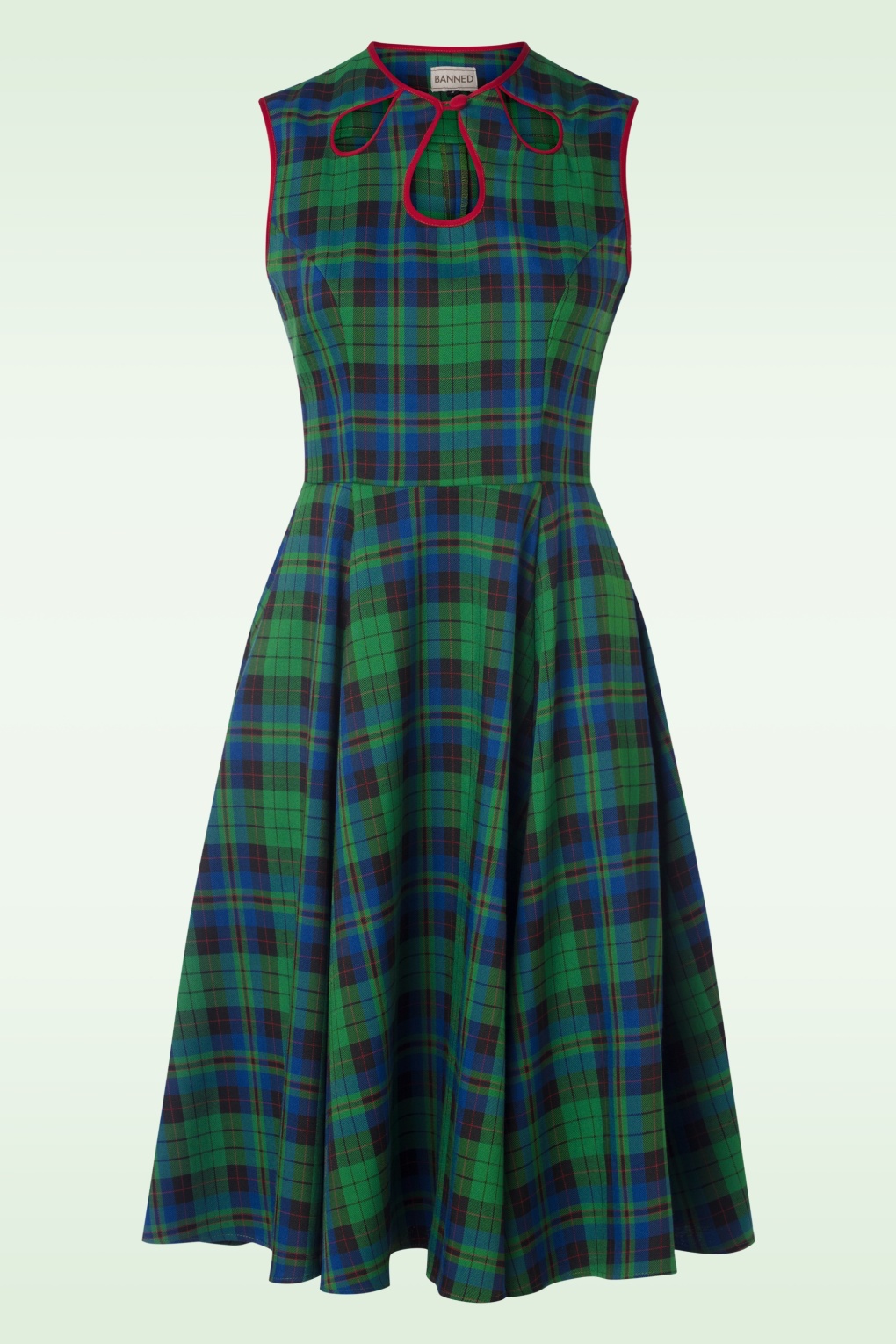 Banned Retro Winter Check Flare Swing Dress in Green