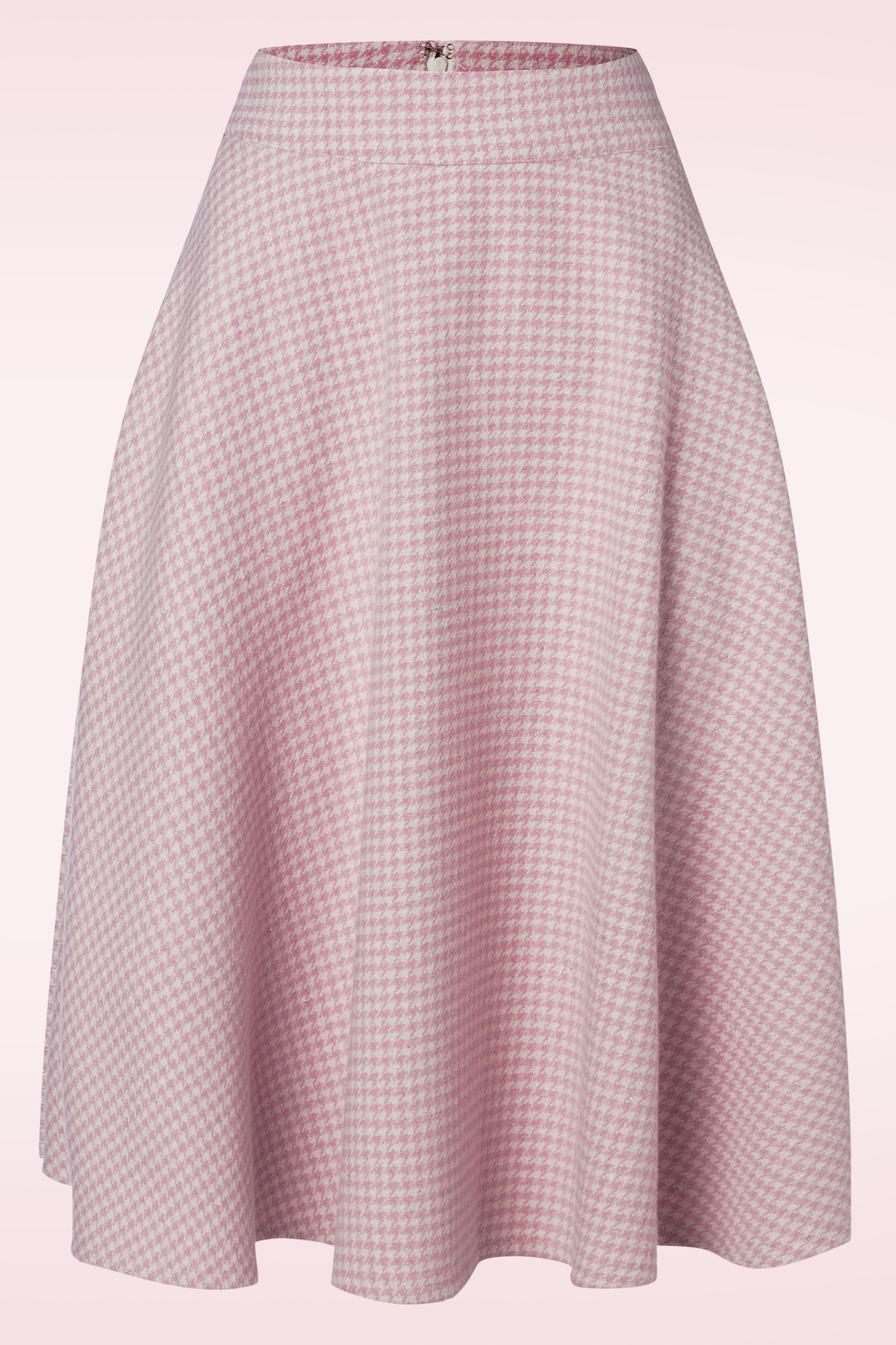 Banned Retro - Florence Houndstooth gebreide swing rok in roze